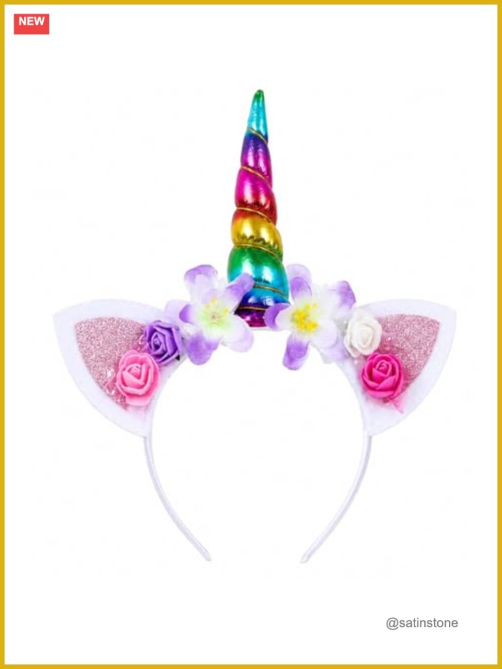 Unicorn Headband Gradient Horn Glitter Ears Flowers Costume Cosplay